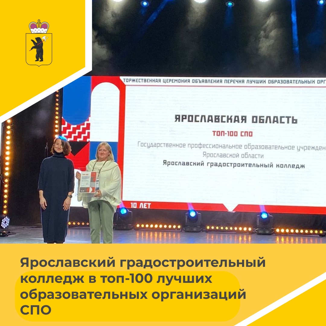 Ярославский градостроительный колледж вошёл в топ-100 лучших образовательных организаций среднего профессионального образования Российской Федерации