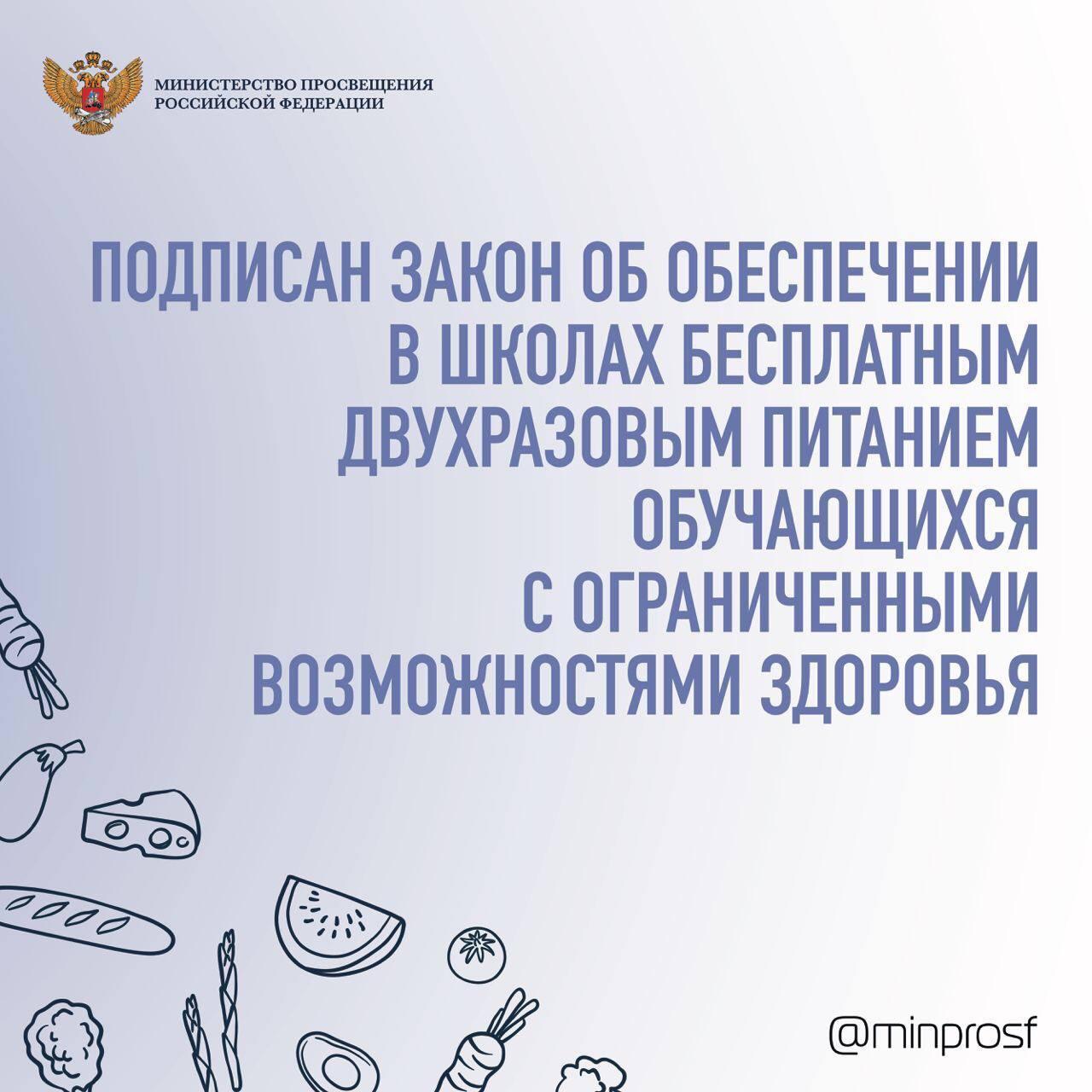 С 1 сентября в Ярославской области начнет действовать закон об обеспечении в школах бесплатным двухразовым питанием обучающихся с ограниченными возможностями здоровья, подписанный Владимиром Путиным